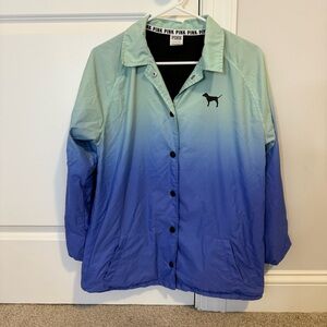 Victoria Secret PINK Blue Long Sleeve Coaches‎ Windbreaker Anorak Jacket Size XS